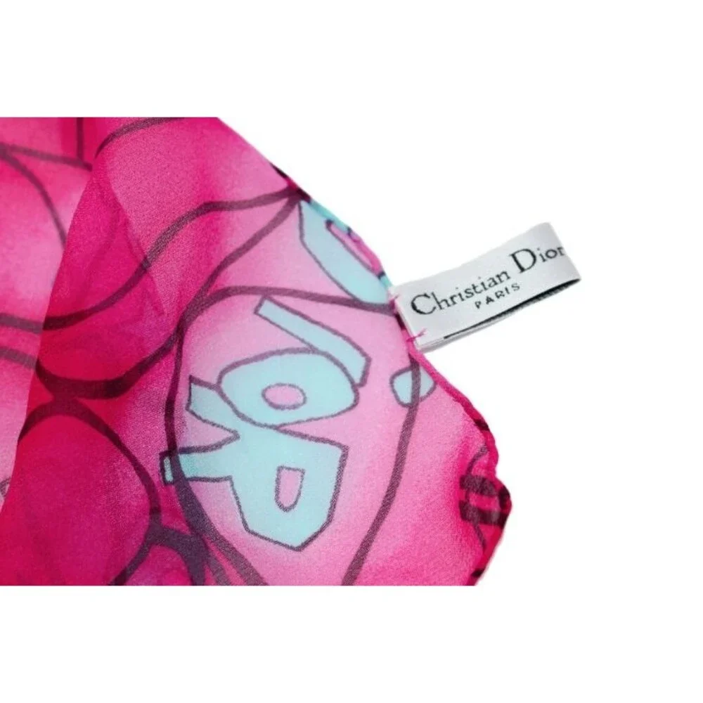 XRARE VTG Pink&Turqse Miss Dior Scarf by John Galliano Design-Classic Brandings!